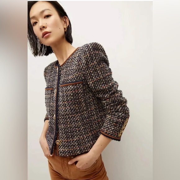 ♥️ SOLD♥️ VERONICA BEARD Lars button-embellished metallic tweed jacket - Picture 2 of 14